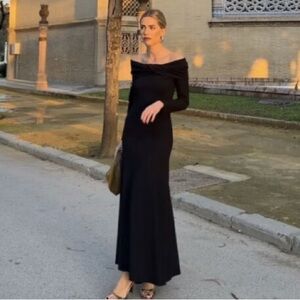 Zara Black Off-Shoulder Maxi Dress